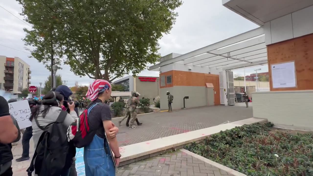 DHS agents moved in — crowd pushed back, arrests made, tear gas and pepper balls deployed.