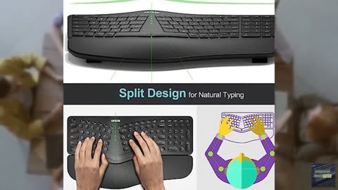 Arteck Split Ergonomic Keyboard with Cushioned Wrist and Palm Rest, 2.4G USB Wir