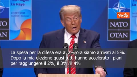 NOTIZIE DAL MONDO assemblea NATO 2025.Trump:Accordo al 5% per la difesa è una vittoria monumentale per gli USA accordo firmato all'assemblea NATO svolta a Den Haag,Paesi Bassi il 24-25 giugno 2025