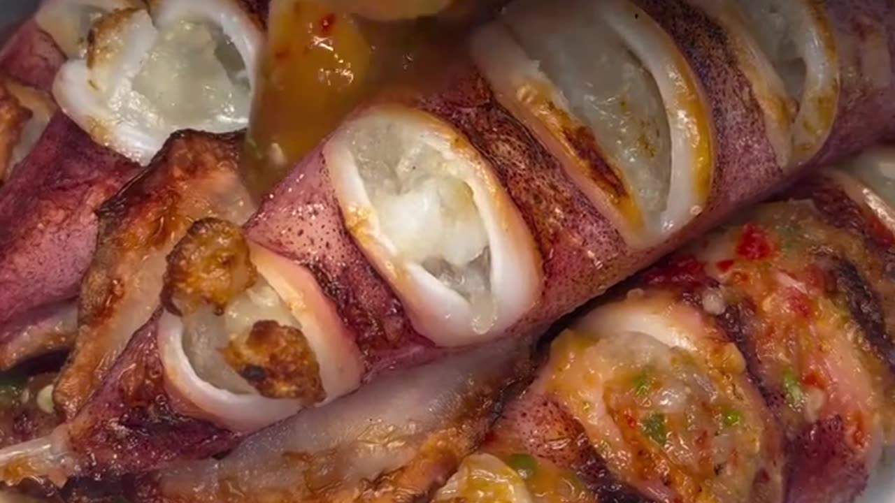 Smoked squid with sweet sour spicy sauce from thailand