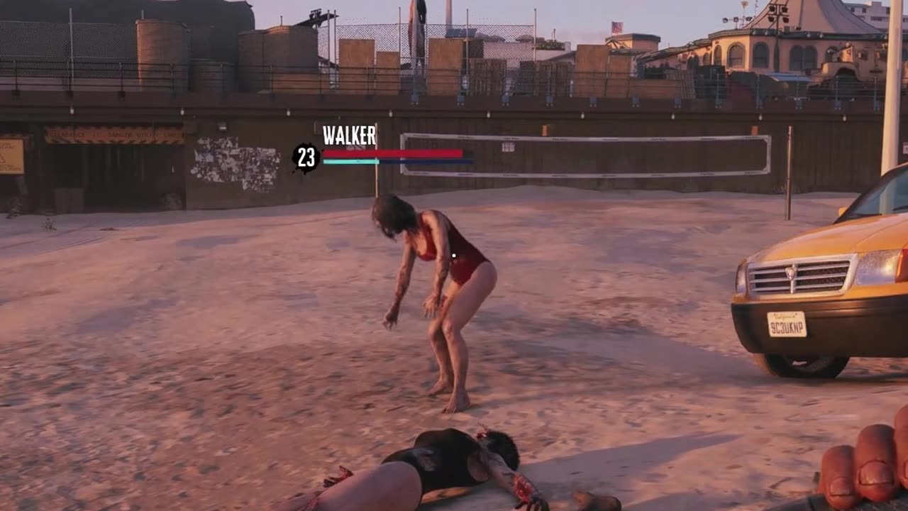 PLaying golf with the swimsuit zombie chick..