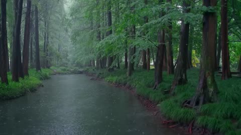 The beautiful little river is raining