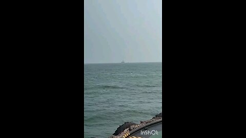 Big ship made fast middle of the sea