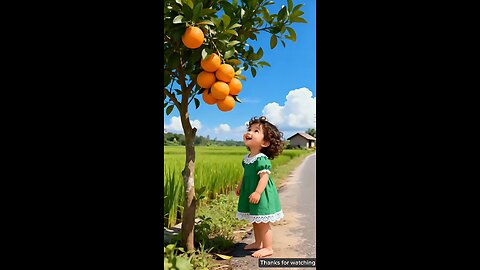 little girl stole an orange from grandma's tree 🌴🍊