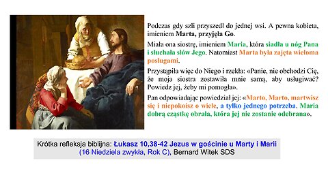 Łukasz 10,38-42 Jezus w gościnie u Marty i Marii