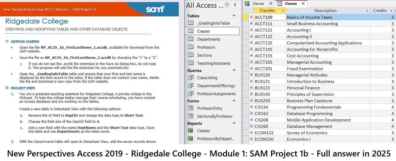 New Perspectives Access 2019 | Module 1: SAM Project 1b - Ridgedale College - Full answer 2025