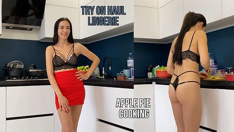 HOT GIRL Apple Pie Recipe in Elegant Lingerie 🖤 Haul Try-On & Cooking