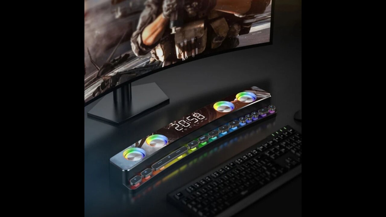 Bluetooth Gaming Speaker, with RGB Lighting, Dual Speakers, Mechanical Buttons, Clock & Alarm