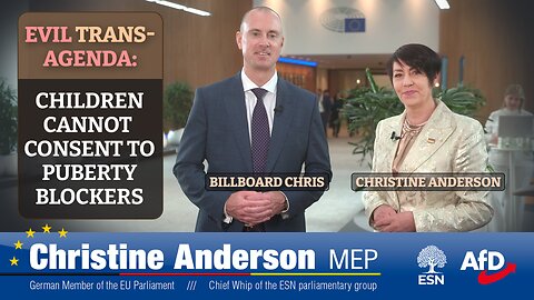 Billboard Chris meeting Christine Anderson at EU-Parliament