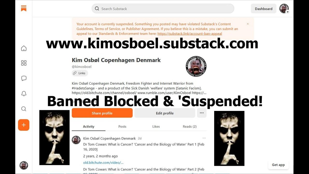 Kim Osbøl Copenhagen Denmark Now Also Banned Blocked & 'Suspended' on Substack.com [15.04.2025]