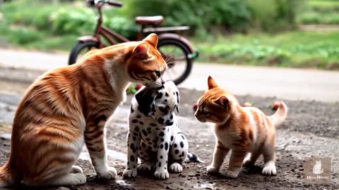 Mama Cat Trims Fur on the Farm and Makes Tiger Hat For Kittens At Home🐾🎩🐯_7