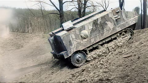 French Schneider CA1 tank and American gas mask training 1917–1918