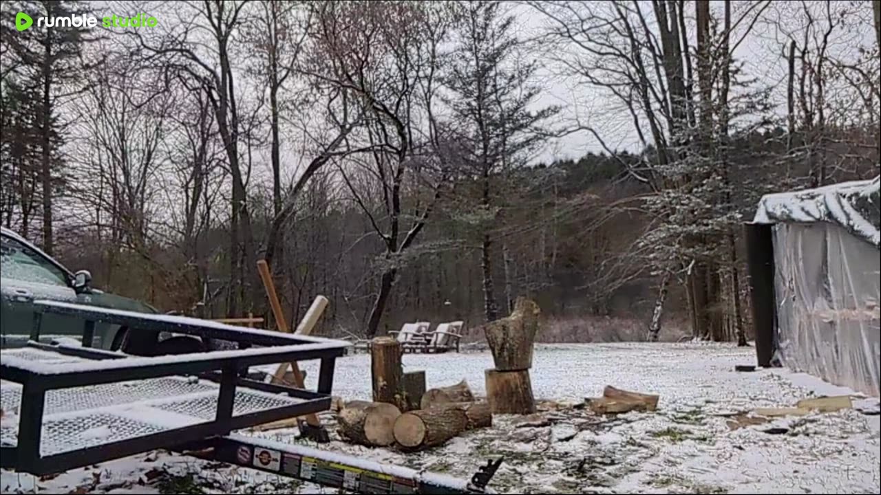Log Splitting LIVE- Watch Me Work in the Snow
