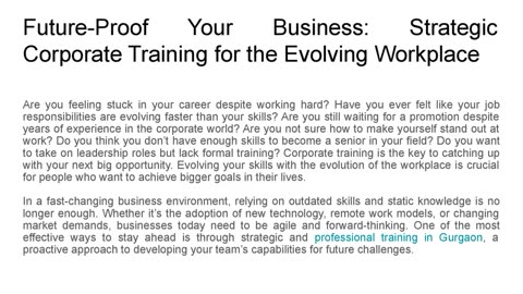 Future-Proof Your Business: Strategic Corporate Training for the Evolving Workplace