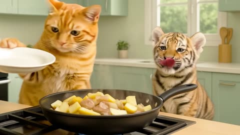 Mama Cat Catches Crabs by the Sea & Makes Tiger Hat For Kittens At Home🐾🧶🎩