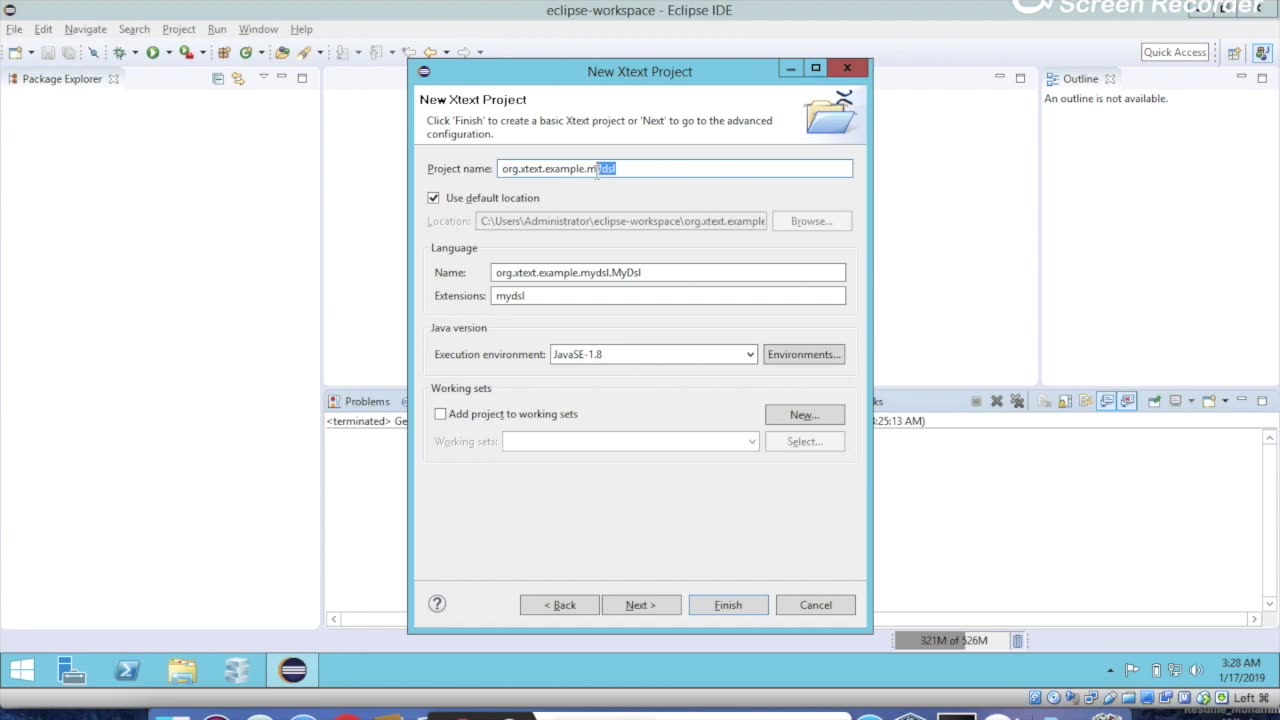 Eclipse DSL tutorial: Create a simple Xtext project