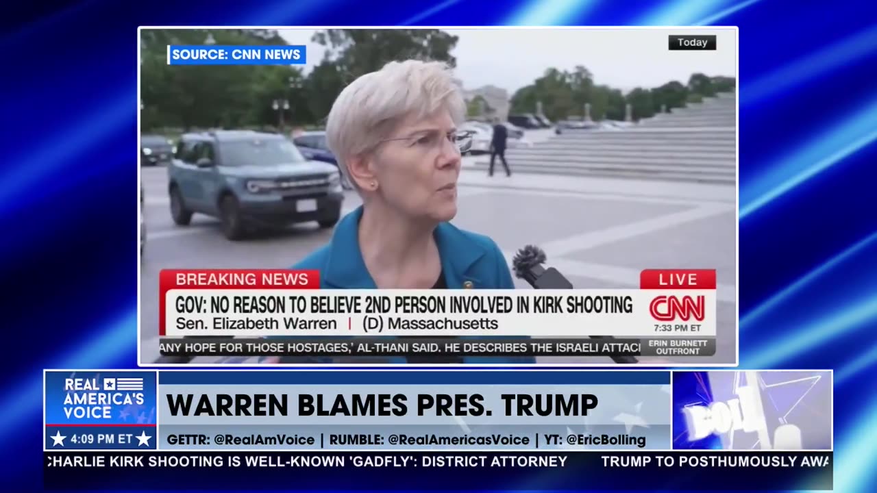 ELIZABETH WARREN BLAMES TRUMP FOR KIRK SHOOTING