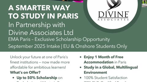 Learn in Paris with Divine Associates Ltd – Enjoy Scholarships & Free Stay