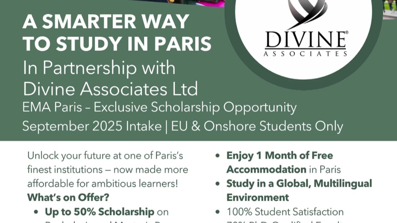 Learn in Paris with Divine Associates Ltd – Enjoy Scholarships & Free Stay