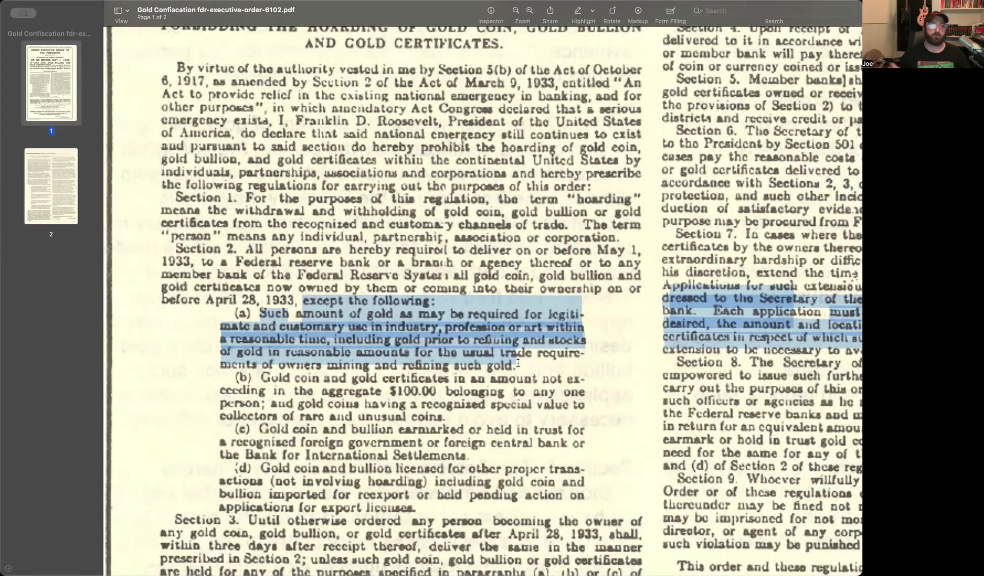 Executive Order 6102. The theft of constitutional money