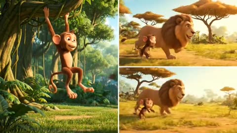 Loin and monkey playing