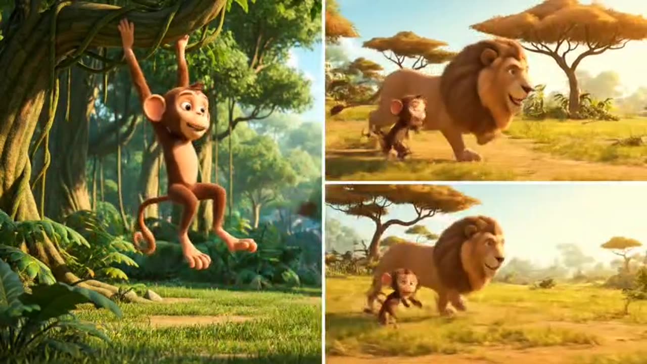 Loin and monkey playing