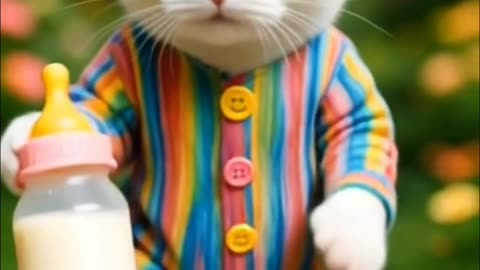Cutest Pink Kitten Holding a Milk Bottle 🍼💖 | So Adorable!