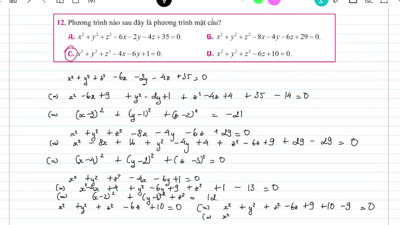 02. MB8 - Phương trình mặt cầu - Phần 1 - Câu 1-32
