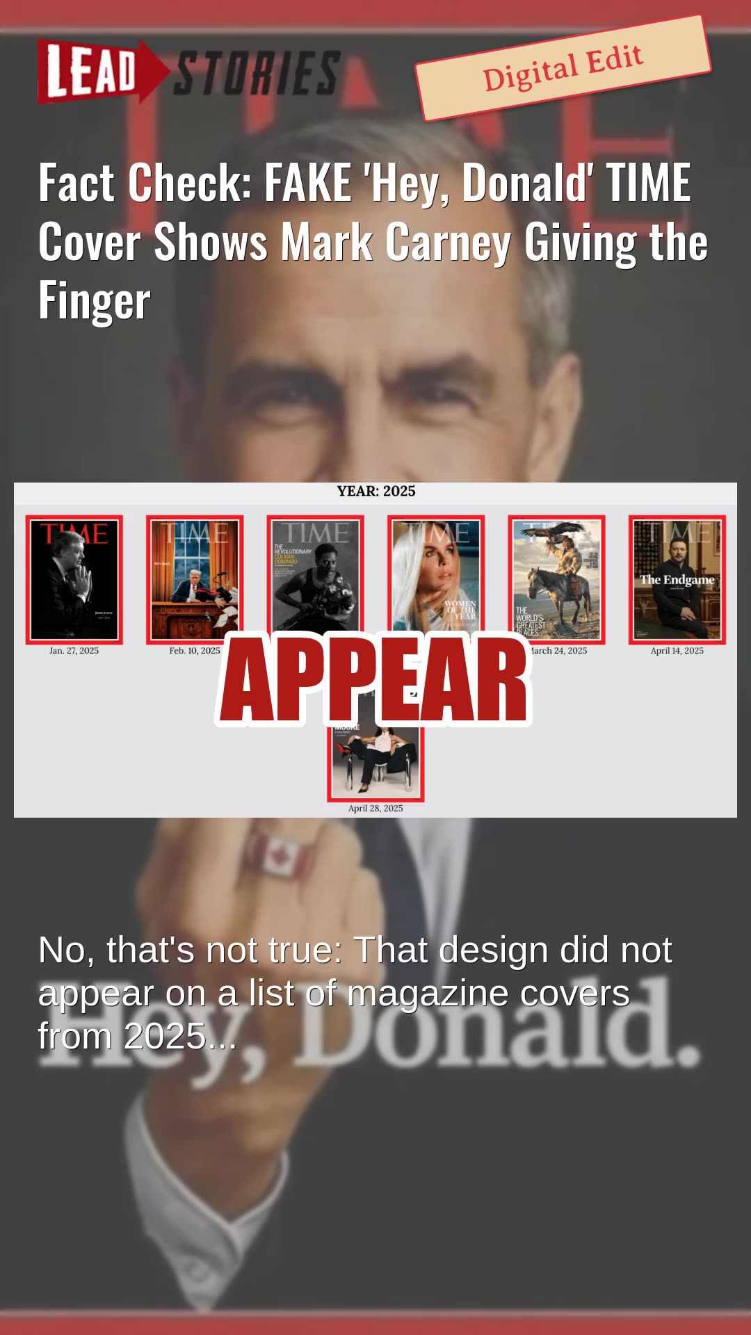 Fact Check: FAKE Hey, Donald TIME Cover Shows Mark Carney Giving the Finger