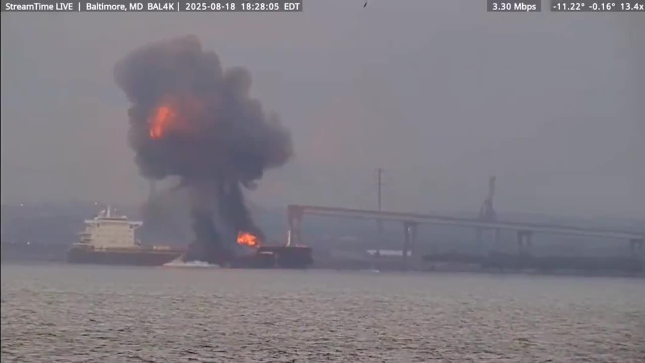 A cargo ship has just EXPLODED in Baltimore Harbor in Maryland