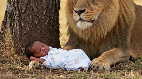 Male Lion Crying When He Sees A Newborn Baby. You Won't Believe What Happens Next