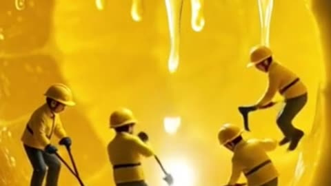 Tiny Workers Inside a Half-Cut Lemon Cave