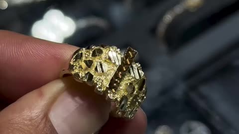 Real 10K Gold Nugget Cross Ring
