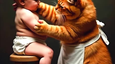 Orange cat very hard work 😱😱😱