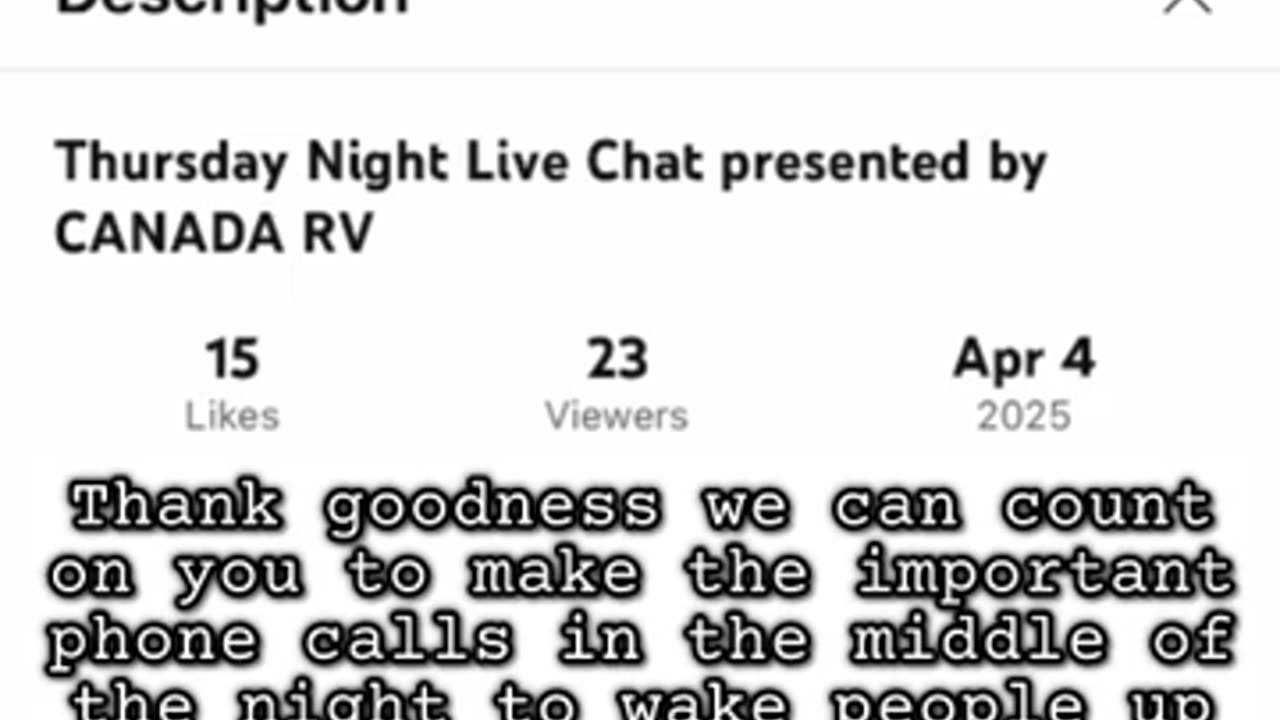 Canada rv deleted Livestream 040425 with 3:20 AM local time phone call