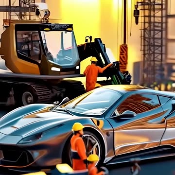 Miniature people bugatti working fixingare cleaning car AI-generated video