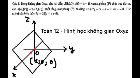 Sở Cần Thơ: Trong không gian Oxyz, cho hai điểm A(1;2;3), B(5;-4;-1) mặt phẳng (P) chức trục Ox sao
