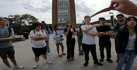Binghamton University: Sinner Blasts His Music, Furious Woman Screams Obscenities, Eventually the Holy Spirit Prevails and Calm Descends On A Crowd of Students, Lots of Great Questions, Preaching Jesus!