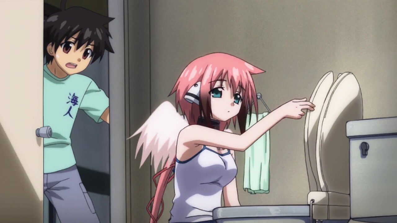 Heaven's Lost Property - Ikaros messing with the toilet