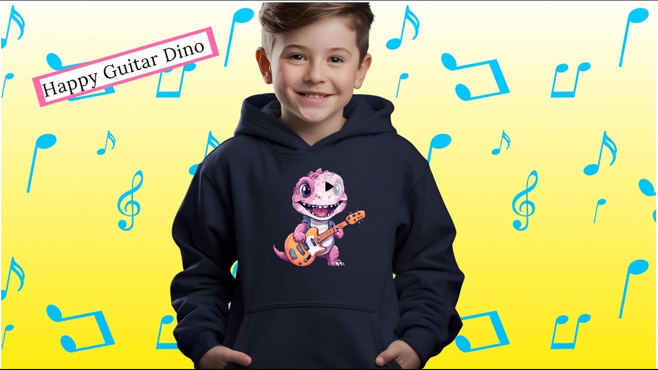 Kids Dino Guitar Design Hoodie, Jurassic Hoodie Sweatshirt, Boys and Girls Dinosaur Hoodie