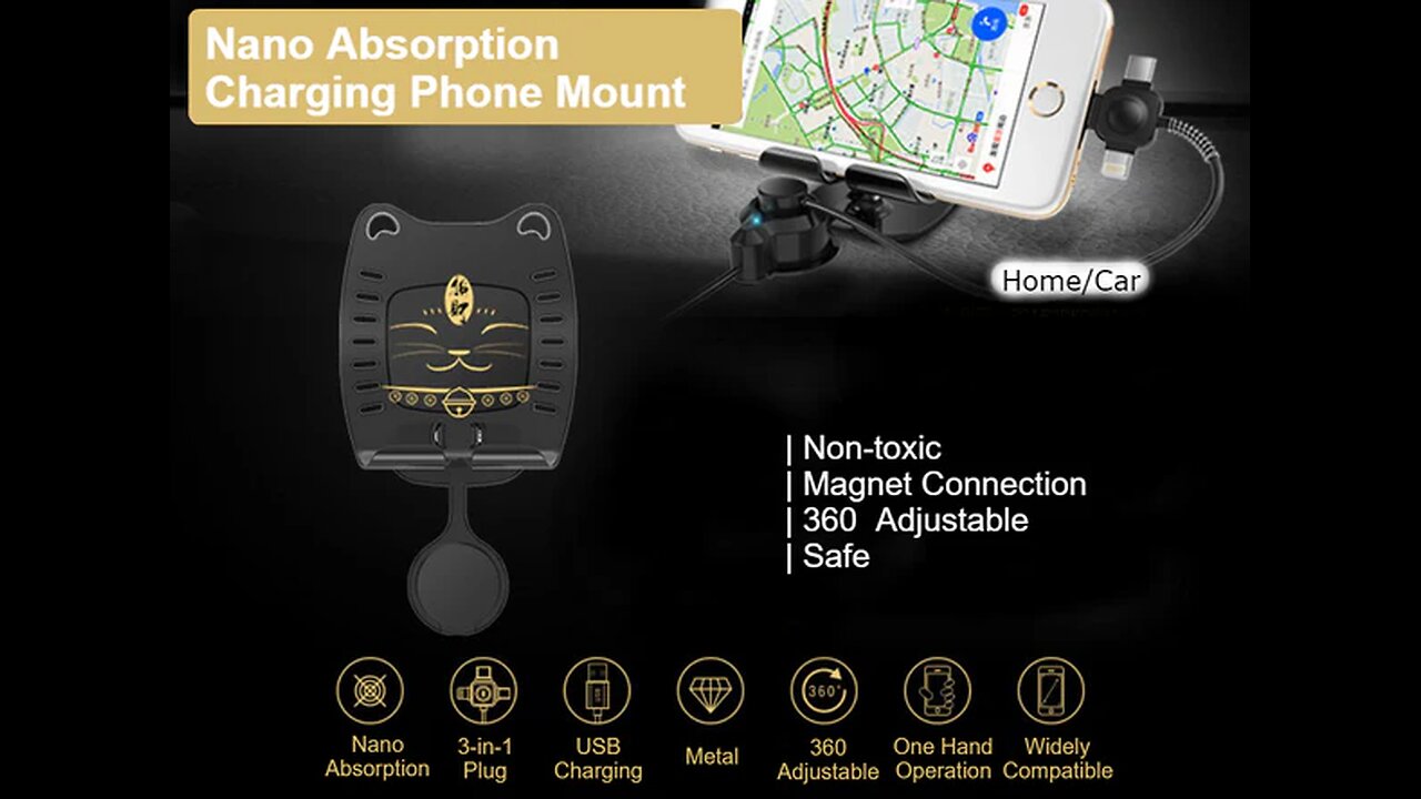 Nano Absorption Phone Mount With 3-In-1 Magnet Charging Cable & 360 Rotation