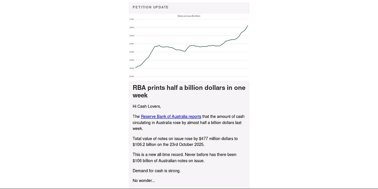 AUSTRALIA PRINTS MORE CASH