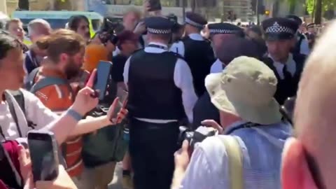 UK system pigs arrest 46 people supporting banned Palestine Action at London protest.