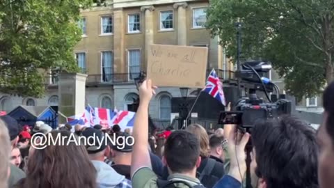 We are all Charlie” sign at the London, England memorial for Charlie Kirk. The Great Awakening.