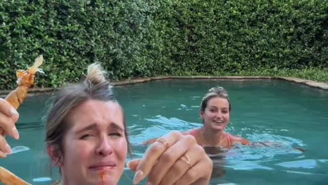 I found this hysterical these women turned rock paper scissors into a full on swim challenge