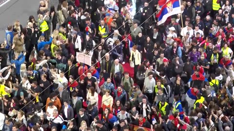 Protesters assemble for mass demonstration against Serbia's government