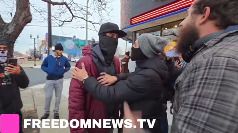 Shoving and arguments on the streets of Dearborn, Michigan and police intervene as the