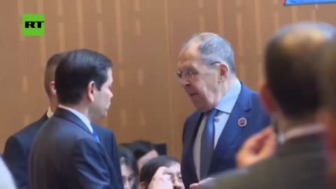 Lavrov in a friendly atmosphere shakes hands with US Secretary of State Marco Rubio