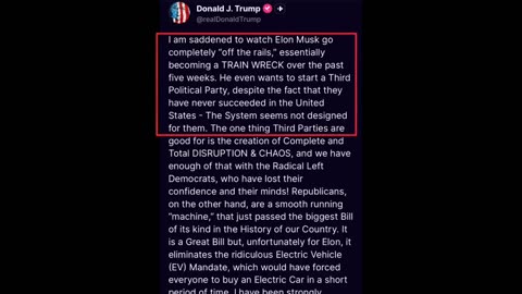 trump react to musk political party train wreck