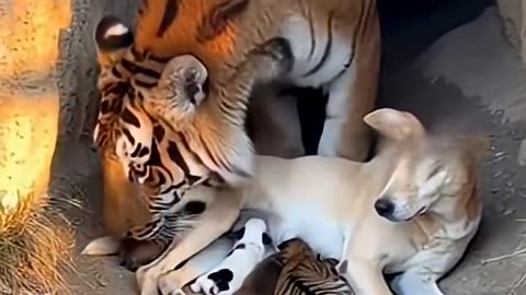 Tiger confused her cub with puppy